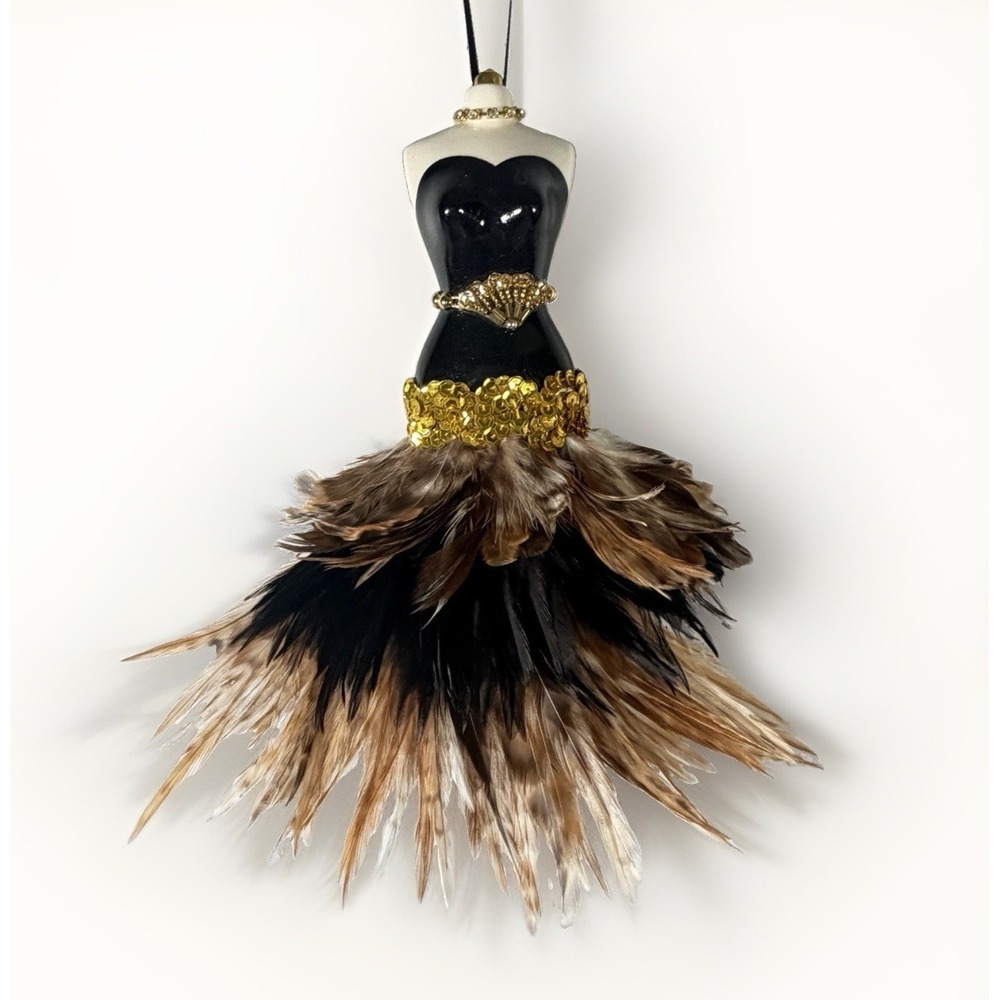 Vintage Ornament Wall Hanging Feather Dress Form Mannequin Unique Creations SF